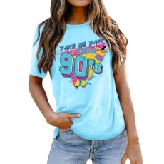 Women's T-shirt with print casual fashion printed women's crew neck short sleeves women + blouses + short sleeve + summer, sky blue, Large
