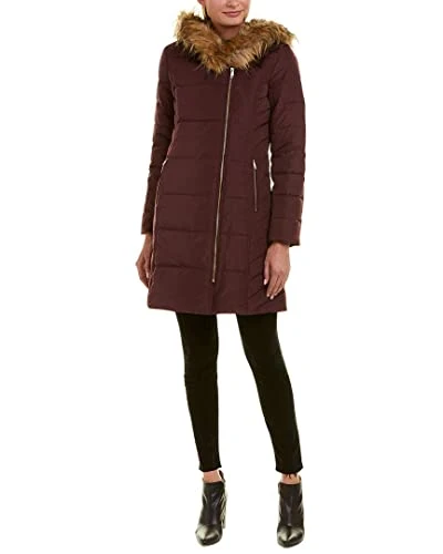 Women's Taffeta Quilted Down Coat with Hood, Merlot, Small