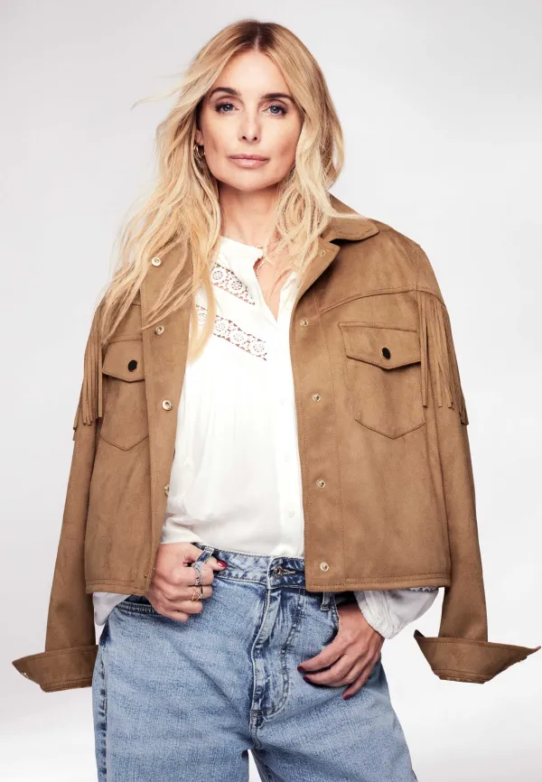 Womens Tan Suedette Fringe Jacket