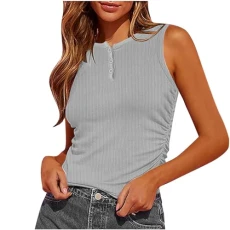 Womens Tank Tops Summer Sleeveless Knit Vest Top High Neck Racerback Vests Casual Basic Slim Fitted Tees Ruched Cami Shirts Y2k Crop Blouses for Party Vacation Sale