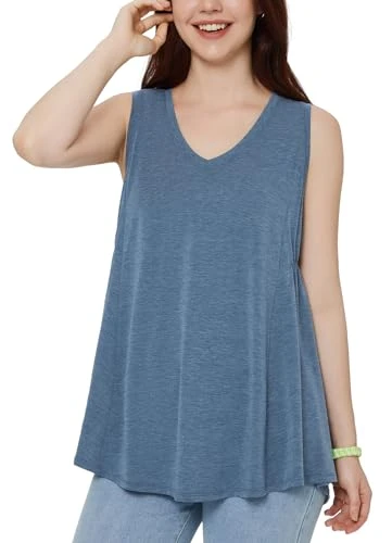 Women's Tank Tops Vest Sleeveless Summer Tops Ladies V Neck Sleeveless Tunic for Women Blue XL