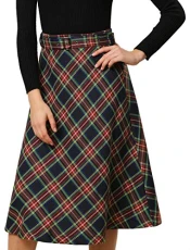 Women's Tartan Plaid High Waist Belted Vintage A-Line Midi Skirt Dark Blue 12 Women's Tartan Plaid High Waist Belted Vintage A-Line Midi Skirt Dark Blue 12
