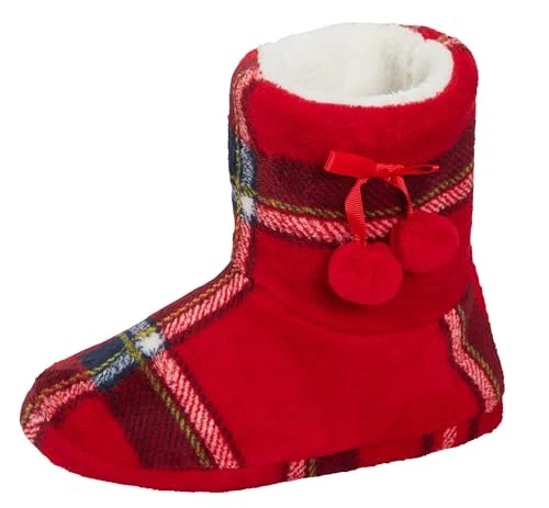 Womens Tartan Slipper Boots Red L UK 7-8