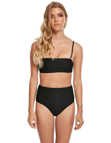 Women's Tb3617-ladies High Waist Bandeau Bikini Set, Black, XS