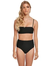 Women's Tb3617-ladies High Waist Bandeau Bikini Set, Black, XS