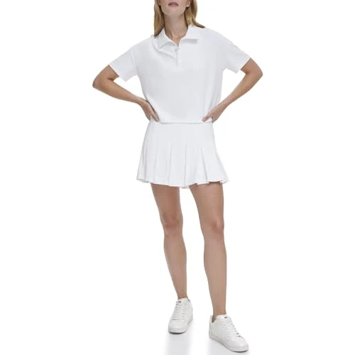 Women's Tech Pique Short Sleeve Cropped Polo Shirt, White, XS