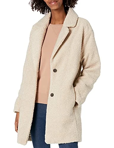 Women's Teddy Bear Fleece Oversized-Fit Lapel Jacket (Previously Daily Ritual), Sand, XS