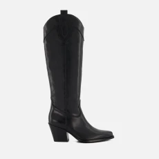 Womens Tennessee Leather Cowboy Heeled Boots - Black