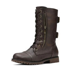 Women's Terran Brown Mid Calf Built-in Wallet Pocket Lace up Military Combat Boots Size 9.5 US/ 7.5 UK