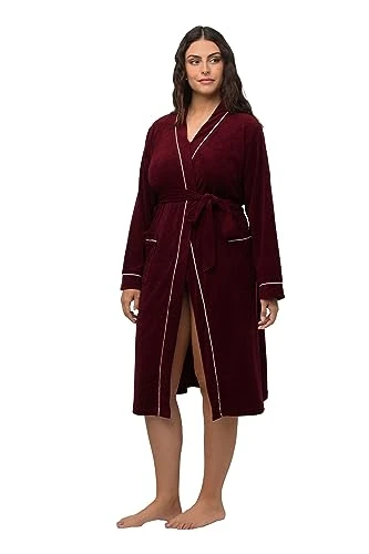 Women's Terry Bathrobe, Shawl Collar, Decorative Edge, Long Sleeves, Claret, 20-22