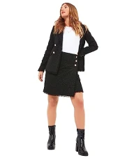 Women's Textured Frayed Edge Black Tweed Co-Ord Suit Wrap Front Mini Skirt, Black, 16 Women's Textured Frayed Edge Black Tweed Co-Ord Suit Wrap Front Mini Skirt, Black, 16