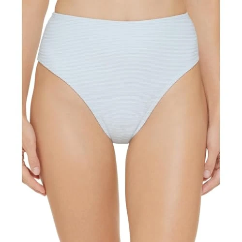 Women's Textured High-Waist Bikini Bottom, Light Blue, Large