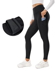 Women's Thermal Fleece Lined Leggings High Waisted Warm Winter Yoga Pants with Pockets - 28 Inches Black 10