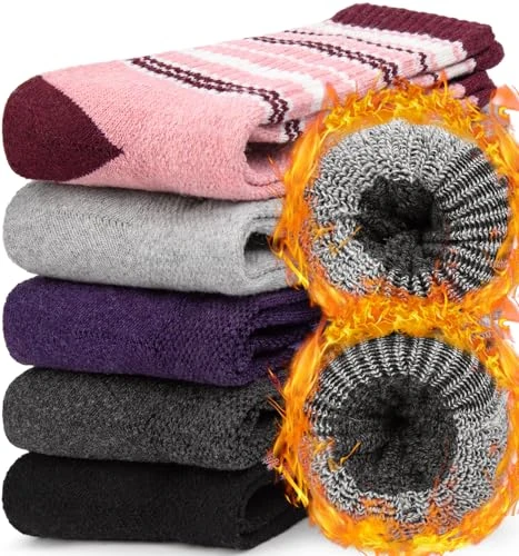 Womens Thermal Socks, Thick Wool Ladies Socks Warm Women Winter Bed Socks Cozy Soft Socks Christmas Gifts for Women 6 pairs