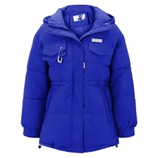 Women's Thick Softshell Jacket Coat Transition Jacket Custom Long Sleeve Thick Down Coat Zip Hooded Jacket in Plus Size Women's Jackets Women's Lightweight Long Sleeve Puffer Coat Jacket, blue, L