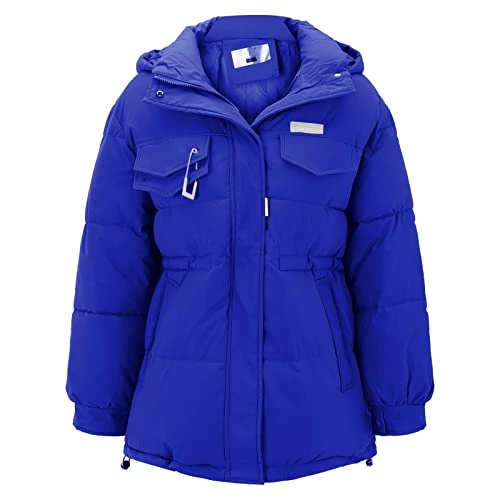 Women's Thick Softshell Jacket Coat Transition Jacket Custom Long Sleeve Thick Down Coat Zip Hooded Jacket in Plus Size Women's Jackets Women's Lightweight Long Sleeve Puffer Coat Jacket, blue, L