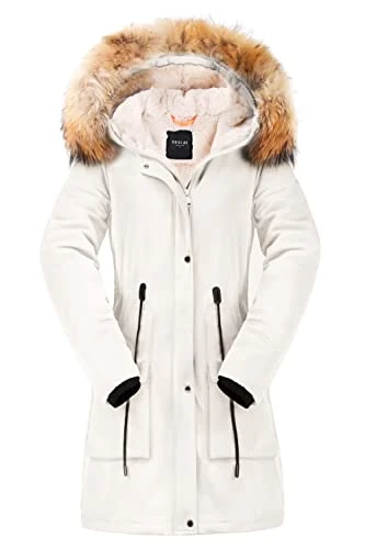 Women's Thicken Fleece Lined Parka Winter Coat Hooded Jacket with Removable Fur Collar Rainy Day M