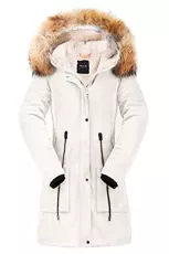 Women's Thicken Fleece Lined Parka Winter Coat Hooded Jacket with Removable Fur Collar Rainy Day M