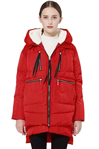 Women's Thickened Down Jacket Hooded Long Puffer Coat for Winter Red 3XL