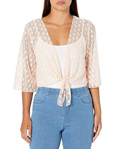 Women's Tie Front Lace Shrug Cardigan Sweater, Blush, x-Large