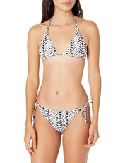 Women's Tie Side Bottom Triangle Two-Piece Bikini Swimsuit Set, Bianco/Stampa Spiga-White/Herringbone Pure, L Women's Tie Side Bottom Triangle Two-Piece Bikini Swimsuit Set, Bianco/Stampa Spiga-White/Herringbone Pure, L