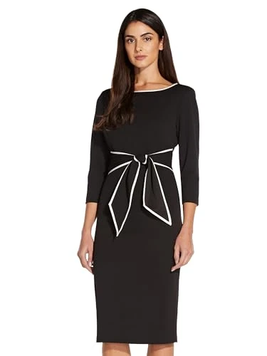 Women's Tipped Crepe Tie Dress, Black Ivory, 14