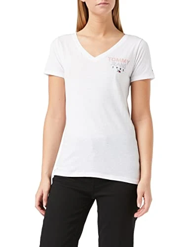 Women's TJW Essential V-Neck Logo TEE T-Shirt, White (White Ya2), 4 (Size:XXS)