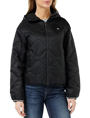 Women's TJW Quilted Tape Hood Puffer EXT DW0DW17242 Padded Jackets, Black, XL