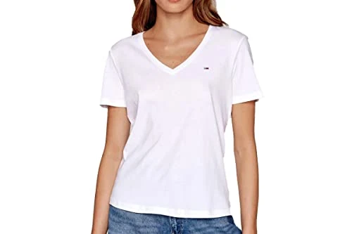 Women's Tjw Slim Soft V Neck Tee S/S Knit Tops, White, M