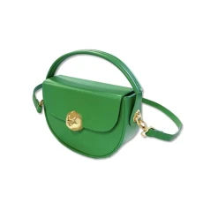 Women's Top Handle Half Moon Semi Circle Box Clutch Handbag Chain Strap Crossbody Wedding Evening Bag with Gold Button (Grass Green)