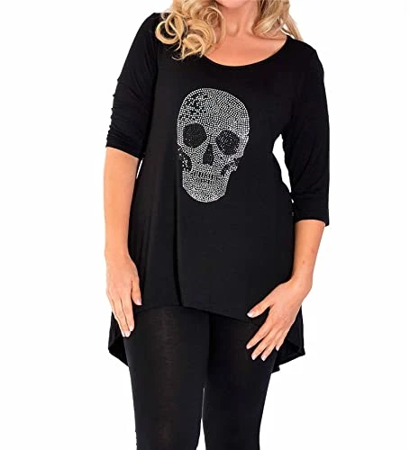 Womens Tops 3/4 Sleeves Ladies Party tops Plus Size Christmas Tops Skull Stud Rhinestones T Shirt La