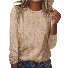 Womens Tops Long Sleeve Loose Tunic Blouses Fashion Printed Casual Crew Neck T Shirts Dressy Work Blouses Going Out Shirts Fall Winter Basic Sweatshirts Ladies Pullover