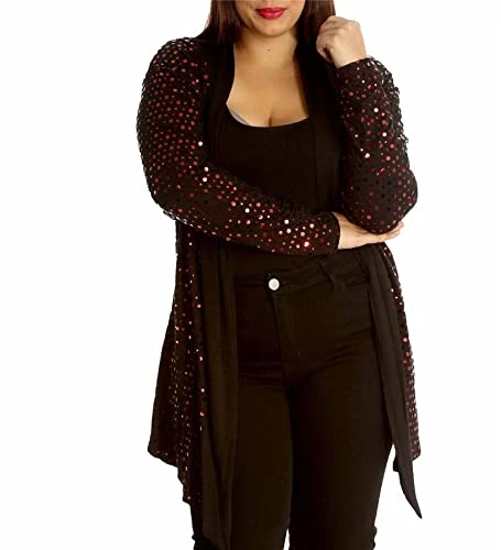 Womens Tops Long Sleeve Tops Women Sequin Jacket Oversized Cardigan Ladies Jumpers Plus Size Sequin Top Womens Going Out Tops Waterfall Cardigans Ladies Cardigan Red 16