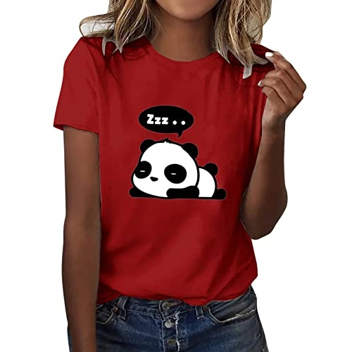 Womens Tops Shirt Plus Size Women Cute Printed Round Neck Short Sleeve T Shirt Tops Tunic Casual Shirts Womens T Shirts Multiple Pack Red