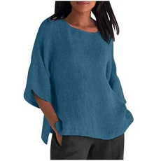 Womens Tops,Ladies Sweatshirts Women's Fashion Half Sleeve Round Neck Solid Colour Loose Casual Shirt Top Oversized T Shirts for Women Workwear Shacket 50Th Birthday Gifts for (Blue,L)