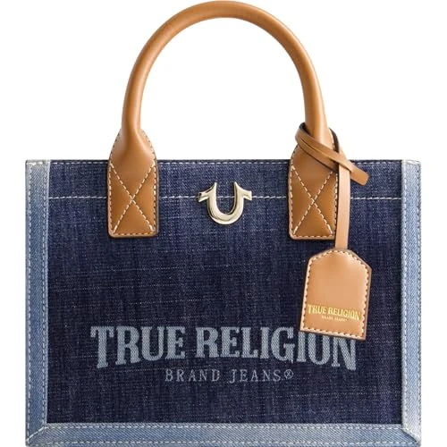 Women's Tote Bag, Medium Travel Purse Handbag with Adjustable Shoulder Strap and Horseshoe Logo, Denim
