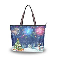 Womens Tote Handbags Christmas Snowman Tote Bag with Zipper Ladies Tote Shoulder bag