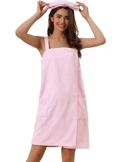 Womens Towel Wrap Bathrobe Spa Towels Robe with Adjustable Closure for Gym Shower Pink L