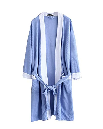 Womens Towelling Bath Robe Absorbent Bathrobe Dressing Gown Nightwear Spa Hotel Pool Sleepwear Sky Blue M