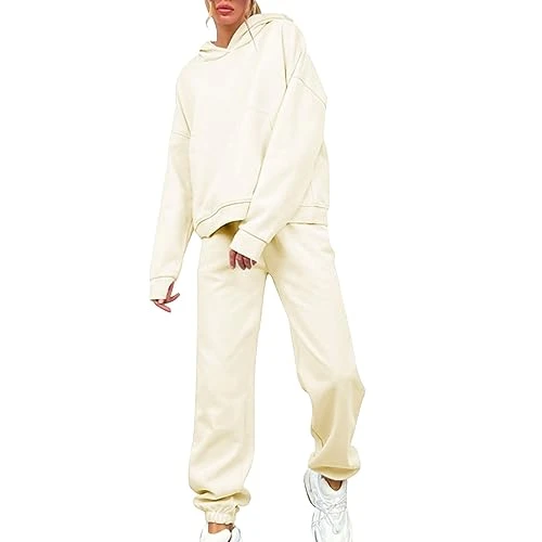 Women's Tracksuit Complete Curvy Summer Tracksuits for Women Winter Running Fitness Sportwear Solid Color Outfit with Zipper Jumpsuit Women Complete Set Casual Home Suit Set, beige, M