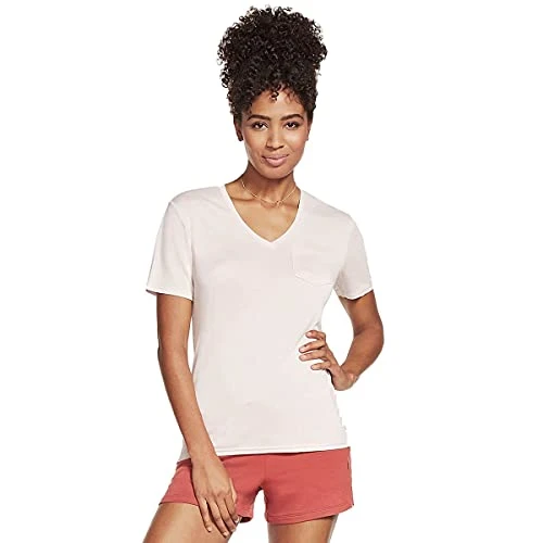 Women's Tranquil Tee T-Shirt, Light Pink v-Neck Pocket, M