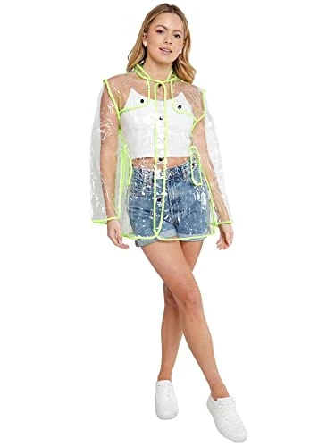 Womens Transparent Waterproof Raincoat Lime