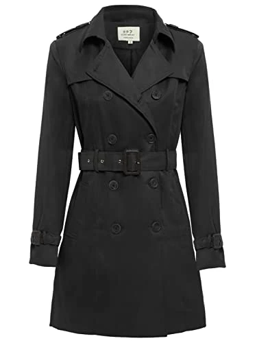 Womens Trench Coat Ladies Mac Jacket Black