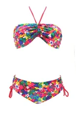 Womens Triangle Bikini Pink 12 - Pink Painted Flower Bikini Set