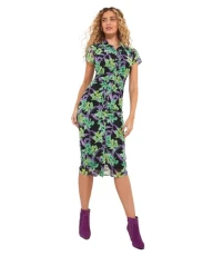 Womens Tropical Floral Print Stretch Mesh Bodycon Midi Dress, Multi, 16 UK Womens Tropical Floral Print Stretch Mesh Bodycon Midi Dress, Multi, 16 UK