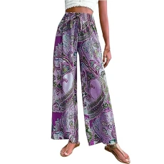 Women's Trousers Elegant Autumn Winter Comfortable Wide Leg Trousers High Waist with Drawstring Casual Trousers for Women Long Outdoor Trousers Printed Baggy High Waist Wide Leg Comfortable