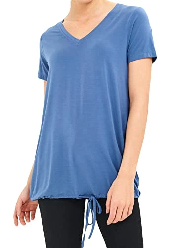 Womens TShirt VNeck Short Sleeve Drawstring Hem Casual Blouse Tee Top Size Small Blue