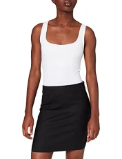 Women's Tube Skirt in Stretch Wool Fabric. Customized Matching hue Rhinestone Heart with Shiny Print in Front, Black, 16