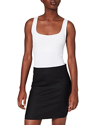 Women's Tube Skirt in Stretch Wool Fabric. Customized Matching hue Rhinestone Heart with Shiny Print in Front, Black, 16