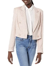 Women's Tula Cropped Blazer, Girly Boucle Pink Combo, Large Women's Tula Cropped Blazer, Girly Boucle Pink Combo, Large